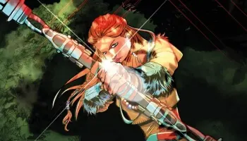 Cover artwork for Horizon Zero Dawn showing Aloy aiming a bow and arrow