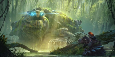 Horizon Forbidden West Screenshot of Aloy crouching behind a branc