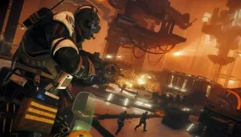 Screenshot of a killzone character firing a gun