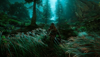 Screenshot of Aloy in a forest in Horizon Zero Dawn 